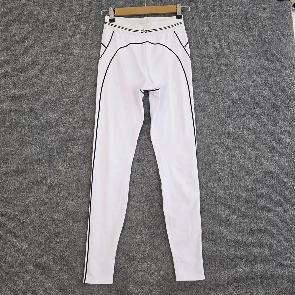 Alo Yoga Leggings Women XS Airbrush High Waist Heart Throb Black White Yoga Chic